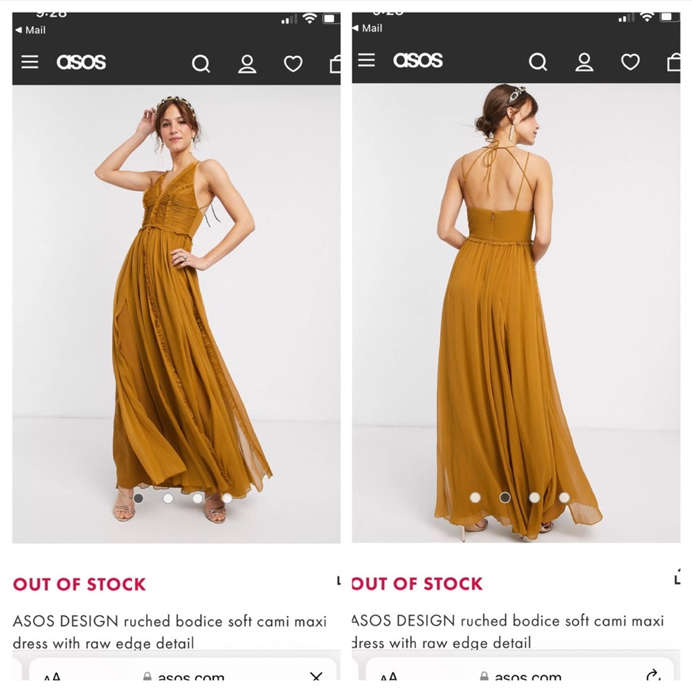ASOS DESIGN ruched bodice soft cami
maxi dress with raw edge detail